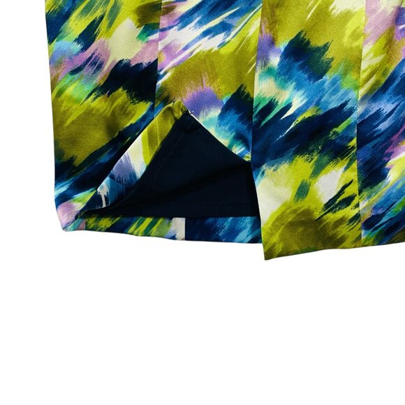 silk cocktail dress watercolor print cinch waist Sheath V-neck sz4 KAY UNGER - Picture 11 of 16